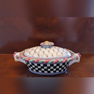 MacKenzie Childs Rare Casserole Double chicken handles